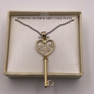 Creo Sterling Silver Love Key Necklace 18K Gold Plated Pendant 18” Box